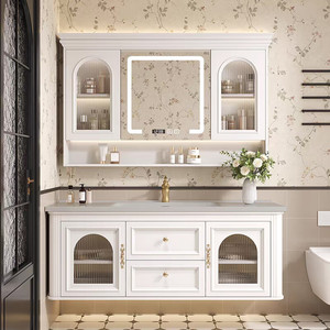 French retro makeup bathroom cabinet combination hand washing smart wash <b>table</b> ceramic integrated wash basin - Product Image 2