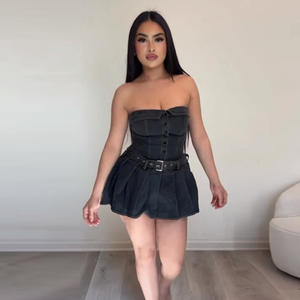 JY vendita calda estate <span class=keywords><strong>donna</strong></span> cintura <span class=keywords><strong>vestito</strong></span> Denim Sexy plissettato senza spalline <span class=keywords><strong>Jeans</strong></span> abito taglie forti abito in Denim per signora <span class=keywords><strong>donna</strong></span> - Product Image 4