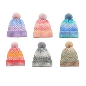 Bonnet femme tendance ombré avec pompon, doublure polaire épaisse, chaud pour l'hiver, vente chaude - Product Image 2