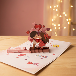 Carte pop-up 3D en papier, motif couple de dessins animés, impression offset, cadeau de mariage, ornement, décoration artisanale, Viet-craft - Product Image 3