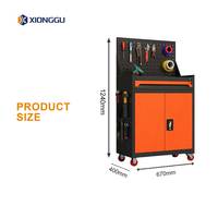 Armoire à outils mobile orange avec panneau perforé, tiroir verrouillable, double porte, organisateur en acier pour atelier de services électriques et CVC