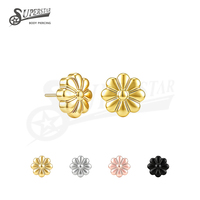 SUPERSTAR ASTM F136 Titane Embouts sans filetage à dos plat, design fleur, pour piercing d'oreille (cartilage, tragus, hélix) et bijoux corporels