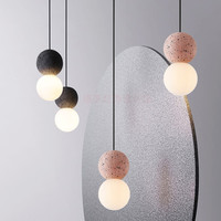 Nouveau design nordique minimaliste, lustre en ciment, boule de verre rose, luminaire suspendu LED pour salle à manger, bar, chevet, restaurant, café
