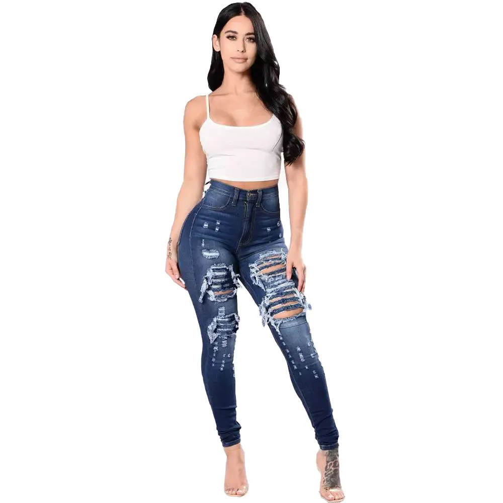 Haisen custom women denim skinny jeans plus size high waist hip lift push up denim pants women ripped jeans