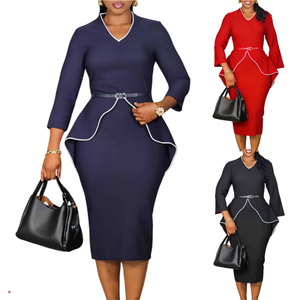 D611 Abiti Primaverili alla Moda per Donne, Eleganti e Casual con Maniche Lunghe, Scollo a V e Volant, Abiti da Ufficio per Signore - Product Image 1