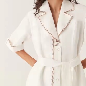 Robe d'été personnalisée à logo, col à revers, manches courtes, en lin et coton, style polo, pour femme - Prix bas, promotion exceptionnelle - Product Image 2