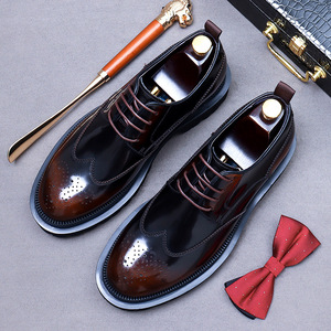 Zapatos de cuero para negocios - cuero genuino con patrones grabados, interior de piel de vaca, estilo británico retro, suela gruesa - Product Image 6