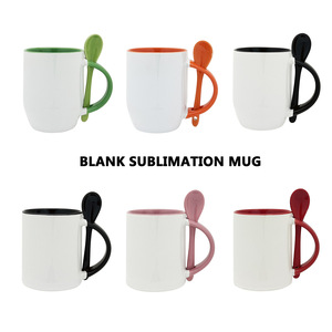 Taza de cerámica para sublimación con cuchara, 11 oz, taza en blanco para transferencia de calor, para regalo, diseño de color sólido - Product Image 4