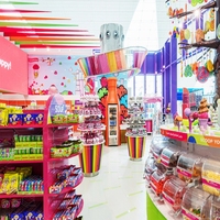 Conception de magasin de bonbons colorés, vente au détail de bonbons aux fruits personnalisés mignons, étagère ronde, présentoir de magasin de bonbons sucettes pour vente au centre commercial