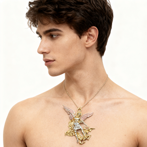 Großhandel religiöser Schmuck Cadena Men Classic Fashion Heiß verkaufte San Miguel 14 Karat vergoldet St. Michael Anhänger katholisch - Product Image 3