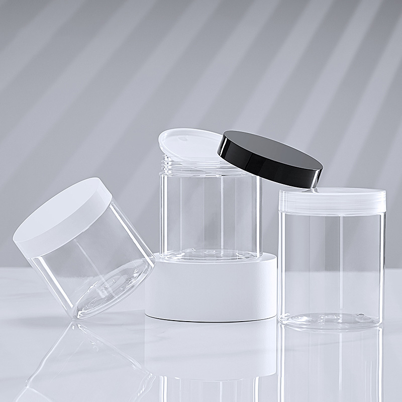 Transparent Wide Mouth Plastic Jars for Cosmetic with Lids and Pad Neck Size 83mm 500 ml Empty clear Cream Cans
