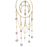 Attrape-soleil en cristal lune et étoile, carillon éolien, ornement suspendu de style minimaliste moderne pour fête de pendaison de crémaillère, Noël, mur et rebord de fenêtre