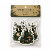 Autocollants personnalisés en vinyle PVC sur le thème des esprits de la forêt anime, avec finition brillante, vernis 3D, découpe UV en relief et gaufrage, représentant des créatures fantastiques