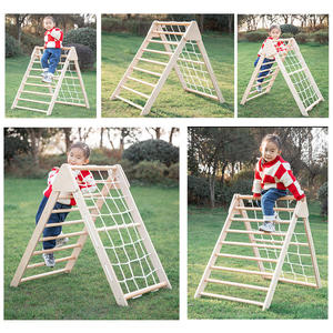 Marco de escalada triangular de madera con cuerda de red, patio de recreo interior, juguete de <span class=keywords><strong>aprendizaje</strong></span> Montessori para niños, juguete de entretenimiento divertido para bebés - Product Image 6
