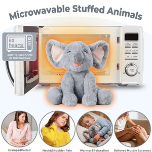 Peluche Éléphant Ultra Douce Transfrontalière, Adaptée au Micro-ondes, Remplissage <span class=keywords><strong>de</strong></span> Perles Céramiques à la Lavande, Compres Chaudes/Froides Amovibles, Parfaite - Product Image 4