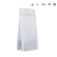 Sacs à café de spécialité premium en papier coton blanc avec fermeture éclair, pochette personnalisée imprimée pour grains torréfiés, sac à café à huit soudures latérales