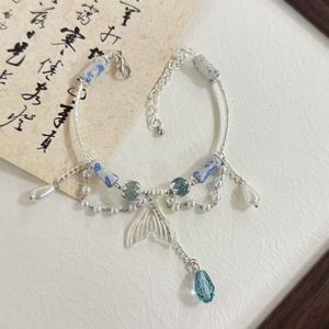 Pulsera de Cuentas de Cristal con Diseño de Palomitas de Maíz de Fantasía, Borla Colgante y Dije de Cola de Pez, para Niñas, Mujeres, Estudiantes, Pulseras de la Amistad, Regalo de Joyería - Product Image 3