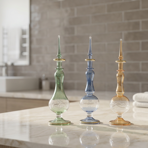 LW47 ZAHEREEN Flacons de parfum en verre soufflé faits à la main, art populaire égyptien élégant, design en cristal taillé décoratif, vert, bleu, ambre - Product Image 3