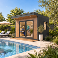Cabine de jardin pour la détente au bord de la piscine, espace privé lumineux avec intérieur facile d'entretien et design résistant aux intempéries
