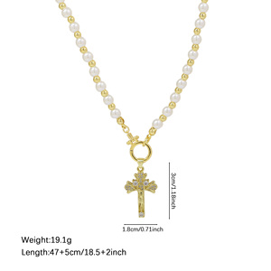 Collar de Moda con Crucifijo de Latón, Joyería Religiosa para Mujer, Collar con Cuentas y Colgante de Cruz de Jesús con Circonitas, Bañado en Oro de 18K - Product Image 6