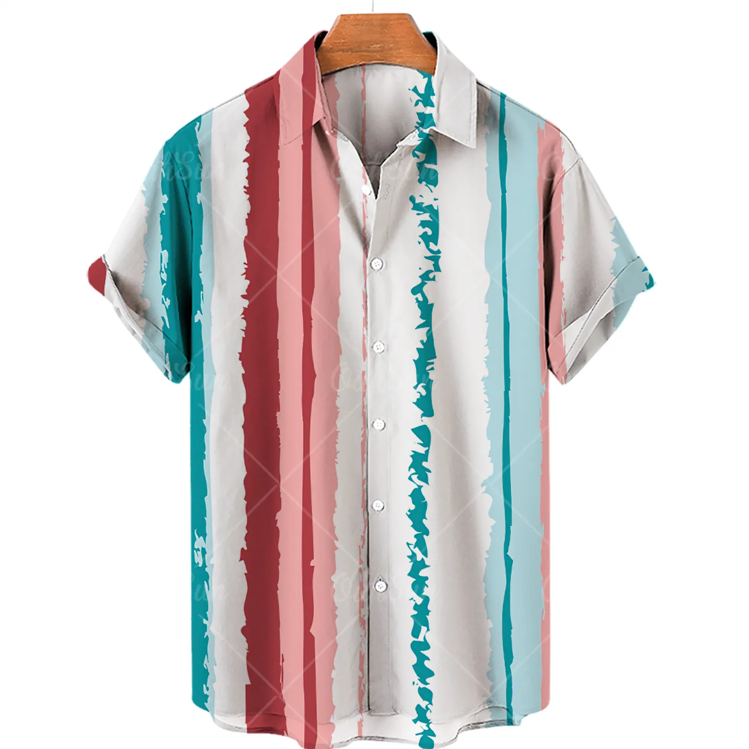 Mens Shirts Striped Printed Turn Down Collar Hawaiian Shirts Short Sleeve Casual Cool Thin Beachwear Holiday Male chemise