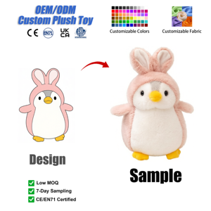 Boneka Penguin Kelinci Kustom Grosir Mainan Hewan Boneka Penguin yang Dapat Disesuaikan Hadiah Natal Pernikahan Liburan OEM ODM - Product Image 1