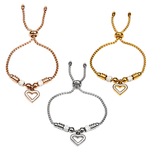 Trendy Fashion Women's Anniversary Gift Stainless Steel <strong>Bracelet</strong> with Heart Shaped Pendant <strong>Zipper</strong> Adjustable Size - Product Image 6