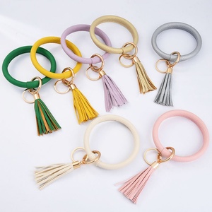 Hot Selling PU <b>Leather</b> Tassel <b>Bracelet</b> Wristbands Keychain Manufacturer Wholesale Fashion Tassel PU <b>Leather</b> Wristlet Keychain - Product Image 2