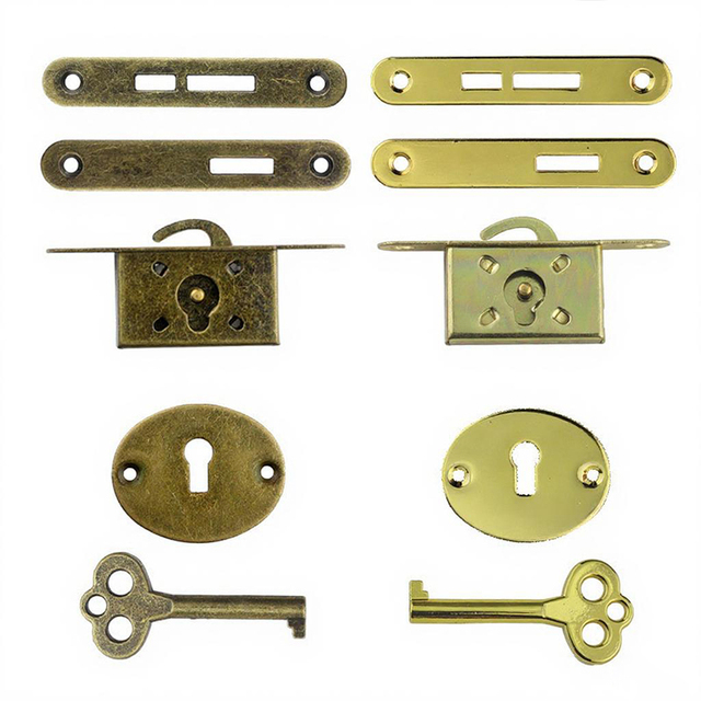 Vintage Iron  Cigar Box Lock Set with Key Decorative Small Jewelry Wooden Case Hardware Latch Accessories