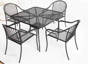 Juego de mesa <span class=keywords><strong>Bistro</strong></span> de 5 piezas, marco de acero, muebles de exterior, mesa y sillas de Patio resistentes a la intemperie con orificio para paraguas para patio - Product Image 3