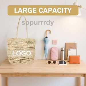 Custom Logo Embroidered <b>Handbag</b> Handwoven <b>Straw</b> Shoulder Tote Bag Summer Casual Holiday Basket Mesh Beach Bag Shoulder Bags - Product Image 4
