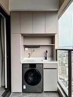 Ensemble moderne de lavabo et armoire de rangement en bois pour buanderie, écologique et durable, pour machines à laver élégantes