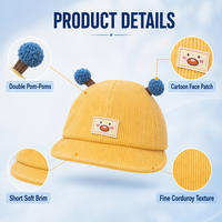 Casquette en velours côtelé pour bébés et enfants, double pompon, bord souple, faible MOQ, vente directe d'usine, chapeau de soleil pour nourrissons et tout-petits, en gros