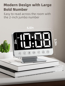 Horloges-réveils numériques Odokee pour chambres à coucher : Grandes chiffres gras, 5 niveaux de luminosité réglables – Facile à lire de l'autre côté de la pièce – 5 sons d'alarme - Product Image 2