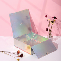 Prêt À Expédier Bas Quantité Minimale De Commande En Gros de Haute Qualité Logo Personnalisé Papier Emballage Magnétique Couvercle Cadeau Pliable Boîte Holographique Avec Ruban