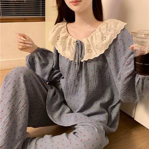 Conjunto de Pijama de Otoño, Estilo Dulce de Princesa, con Ribete de Encaje, Ropa de Dormir para Niñas, Mezcla de Algodón Transpirable, Conjunto de Ropa Holgada para el Hogar - Product Image 5