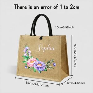 Sac fourre-tout en lin personnalisé avec des éléments floraux, un cadeau spécial pour la rentrée scolaire, la fête des enseignants, la fête des mères, les anniversaires - Product Image 4