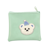 Monedero de Cuero PU con Bordado de Osito, Mini Bolsa Impermeable con Cremallera para Lápiz Labial y Auriculares, Cartera Pequeña Portátil y Duradera