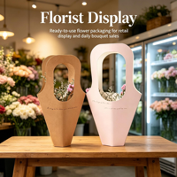 Sac en papier Kraft avec poignée, Logo personnalisé, pour Bouquets de roses, fleurs écologiques, vente en gros, 50 unités