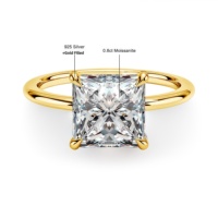 Vente en gros de bijoux en or Bague de fiançailles classique à 4 griffes 1.5ct D VVS1 Princesse Mossanite avec diamant en argent 925 en or 14K