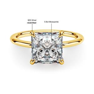 Joyería de Oro Laminado al por Mayor Anillo de Compromiso Clásico con 4 Puntas de Plata 925 y Oro Laminado de 14K con Diamante de Moissanita Corte Princesa de 1.5ct <span class=keywords><strong>D</strong></span> VVS1 - Product Image 4