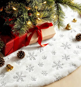 Adornos Navideños Artesanales, Decoraciones Navideñas, Falda para Árbol de Navidad con Estampado de Copos de Nieve en Blanco, Plateado y Dorado - Product Image 2