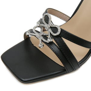 Sandalias de tacón alto con punta abierta y tiras finas, con lazo de diamantes de imitación, estilo lujo ligero, novedad 2024, gran oferta - Product Image 6