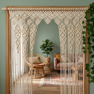 Tapiz Rectangular de Macramé de Algodón Beige, Estilo Bohemio, para Colgar en la Puerta, Uso Interior, Separador de Ambientes para Sala de Estar, Dormitorio, Boda, Basantpriya - Product Image 2
