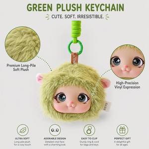 Mignon porte-clés en peluche visage de personnage, mini, doux, rembourré, Kawaii, <span class=keywords><strong>vert</strong></span>, avec clip pour la rentrée scolaire, cadeau pour étudiant, personnalisable OEM - Product Image 3