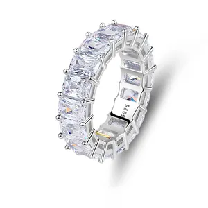 Luxury Jewelry Platinum White Gold Lab Grown Diamond Princess Cut Eternity Ring