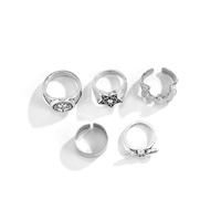 Lot de 5 bagues gothiques squelette, crâne, ailes de chauve-souris pour hommes, style punk vintage, couleur argent, bagues étoile, bijoux steampunk