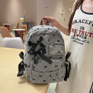 L capacity <b>university</b> student new cute versatile autumn/winter pile fabric fresh bow knot double shoulder <b>backpack</b> - Product Image 4