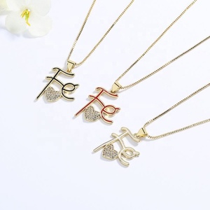 จี้สร้อยคอข้อความแทนใจ ขายส่ง ชุบทอง 18K ประดับเพชรซิคอน สร้อยคอจดหมายรัก เครื่องประดับแฟชั่นสำหรับผู้หญิง - Product Image 1