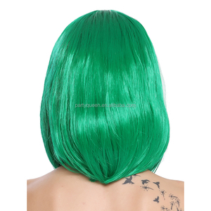 <span class=keywords><strong>Perruque</strong></span> courte droite en soie verte avec frange, couleur néon, pour femmes et filles, idéale pour Halloween, carnaval et fêtes - Product Image 4